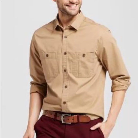 tan button up shirt